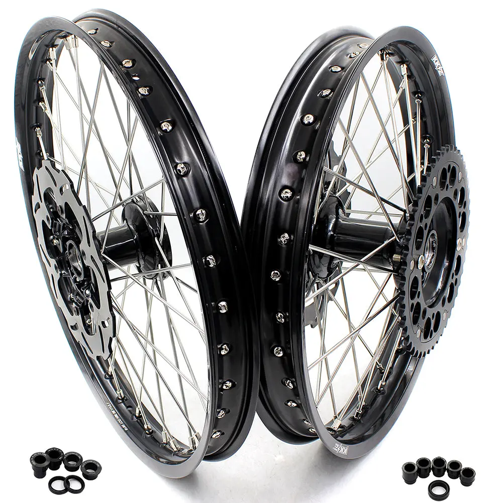 Kke 21"&19" Mx Dirtbike Casting Wheels For Yamaha Yz125 Yz250 1999-2016 Yz250f Yz450f 2003-2015 Black Hub With Disc 1