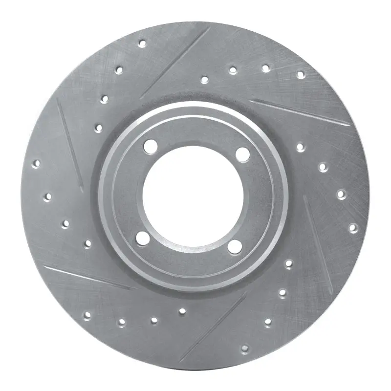 R1 69-89 Peugeot 504 Front Left Drilled & Slotted Silver Brake Rotor 1