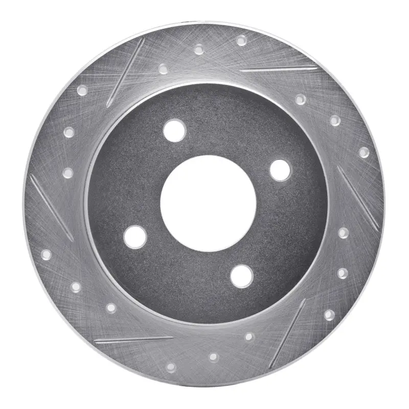 R1 01-19 Ford Focus Rear Left Drilled & Slotted Silver Brake Rotor 1