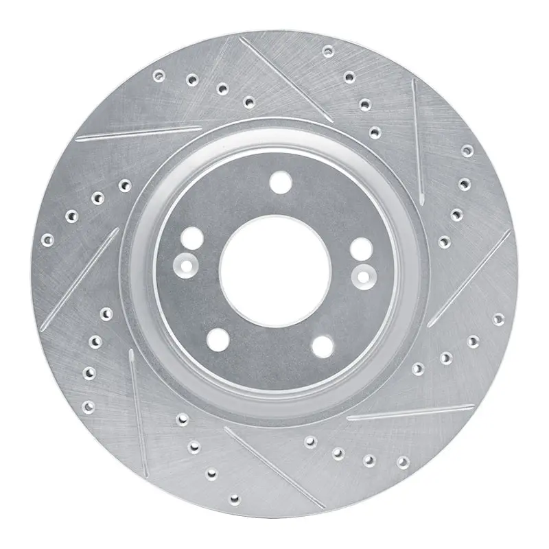 R1 17-20 Kia Cadenza Front Right Drilled & Slotted Silver Brake Rotor 1