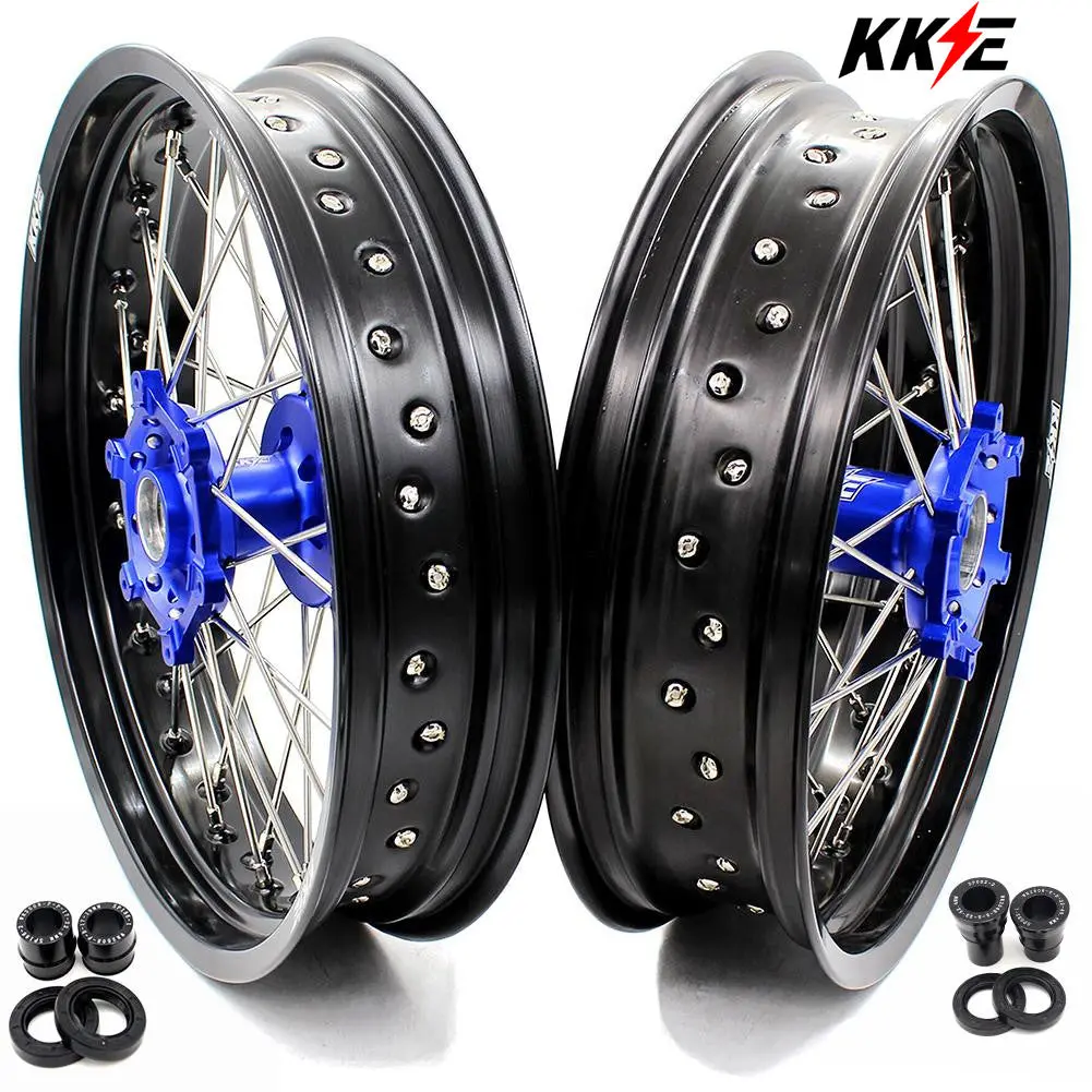 Kke 17Inch Supermoto Wheels Set For Yamaha Wr250r 2008-2020 Blue Hub 1