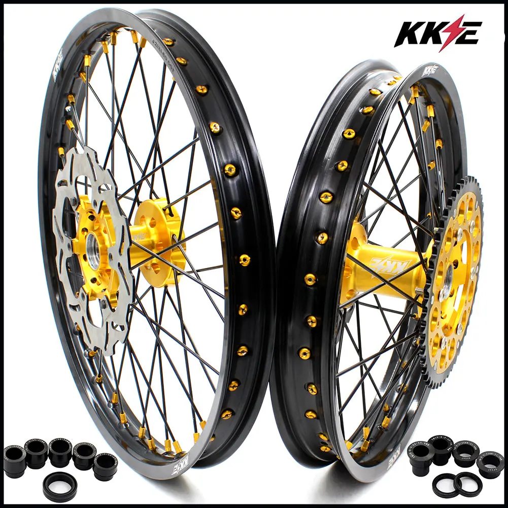 Kke 21" & 19" Mx Diretibke Wheels For Yamaha Yz125/250 1999-2016 Yz250f/450F 2003-2015 Black Spokes With Disc 1