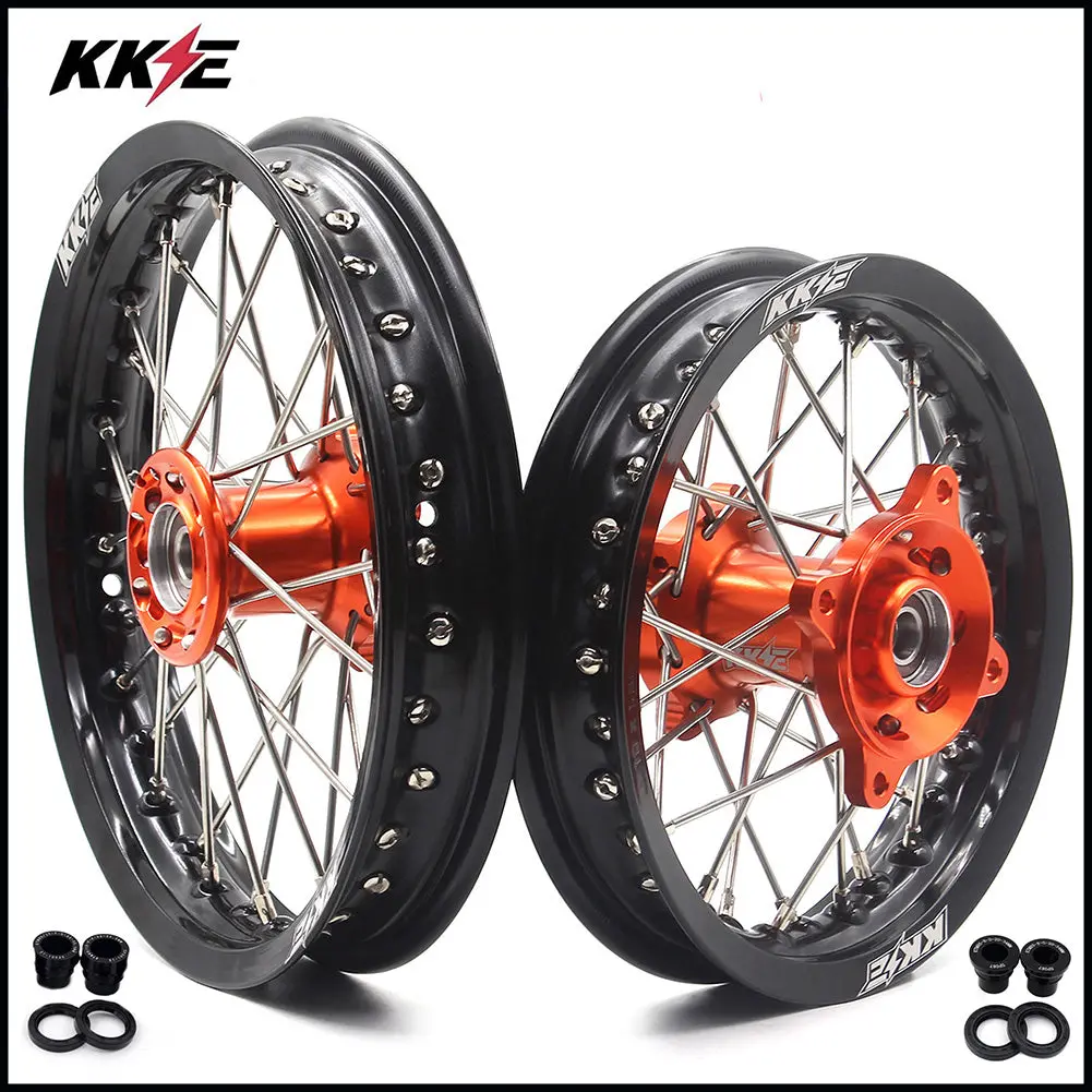 Kke 12/10 Mini Kid's Wheels For Ktm Sx50 2014-2023 Gas Gas Mc50 2021-2023 Dirtbikes Orange Hub 1