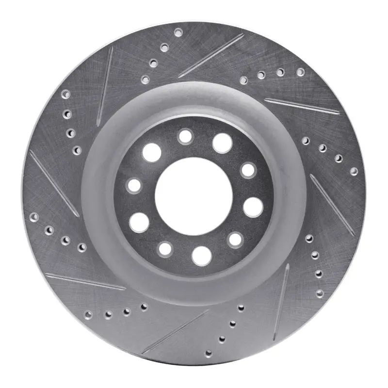 R1 2017-2025 Alfa Romeo Stelvio Rear Left Drilled & Slotted Silver Brake Rotor 1