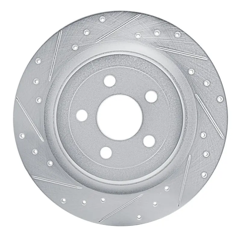 R1 2021-2025 Ford Mustang Mach-E Rear Left Drilled & Slotted Silver Brake Rotor 1