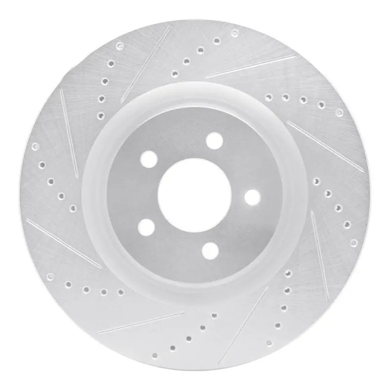 R1 07-14 Ford Mustang Front Left Drilled & Slotted Silver Brake Rotor 1
