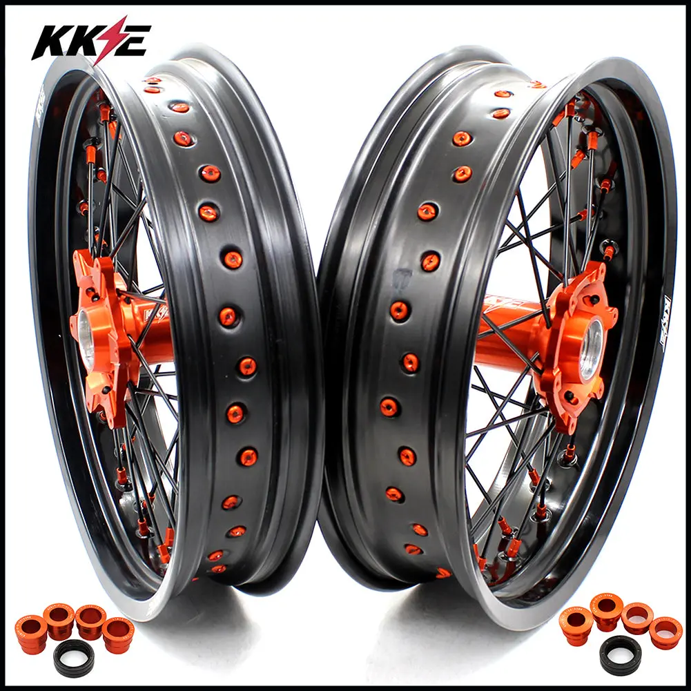 Kke 3.5 & 5.0 Supermoto Wheels For Ktm Sx Sx-F Xc Xc-F Exc 2003-2025 Orange Black 1