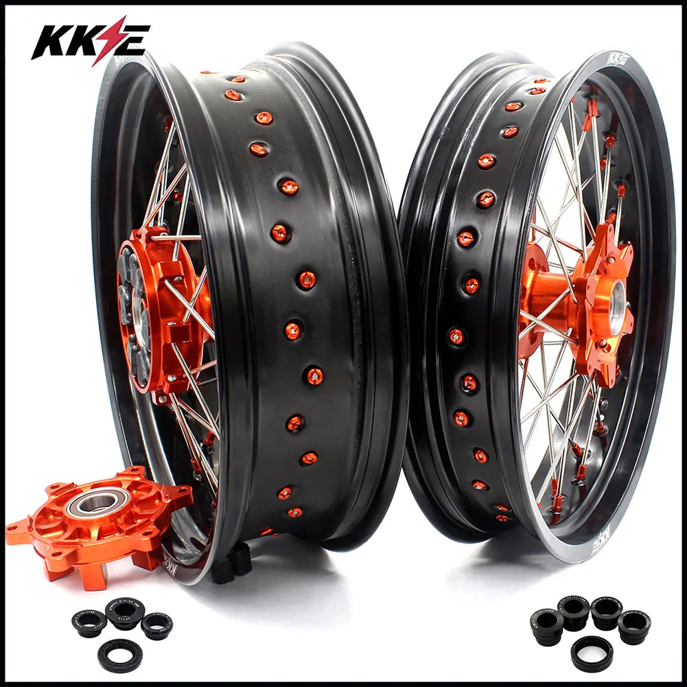 Kke 3.5*17/4.5*17 Cush Drive Supermoto Rims For Ktm 625 Smc  640 Lc4 660 Smc Orange Nipples 1