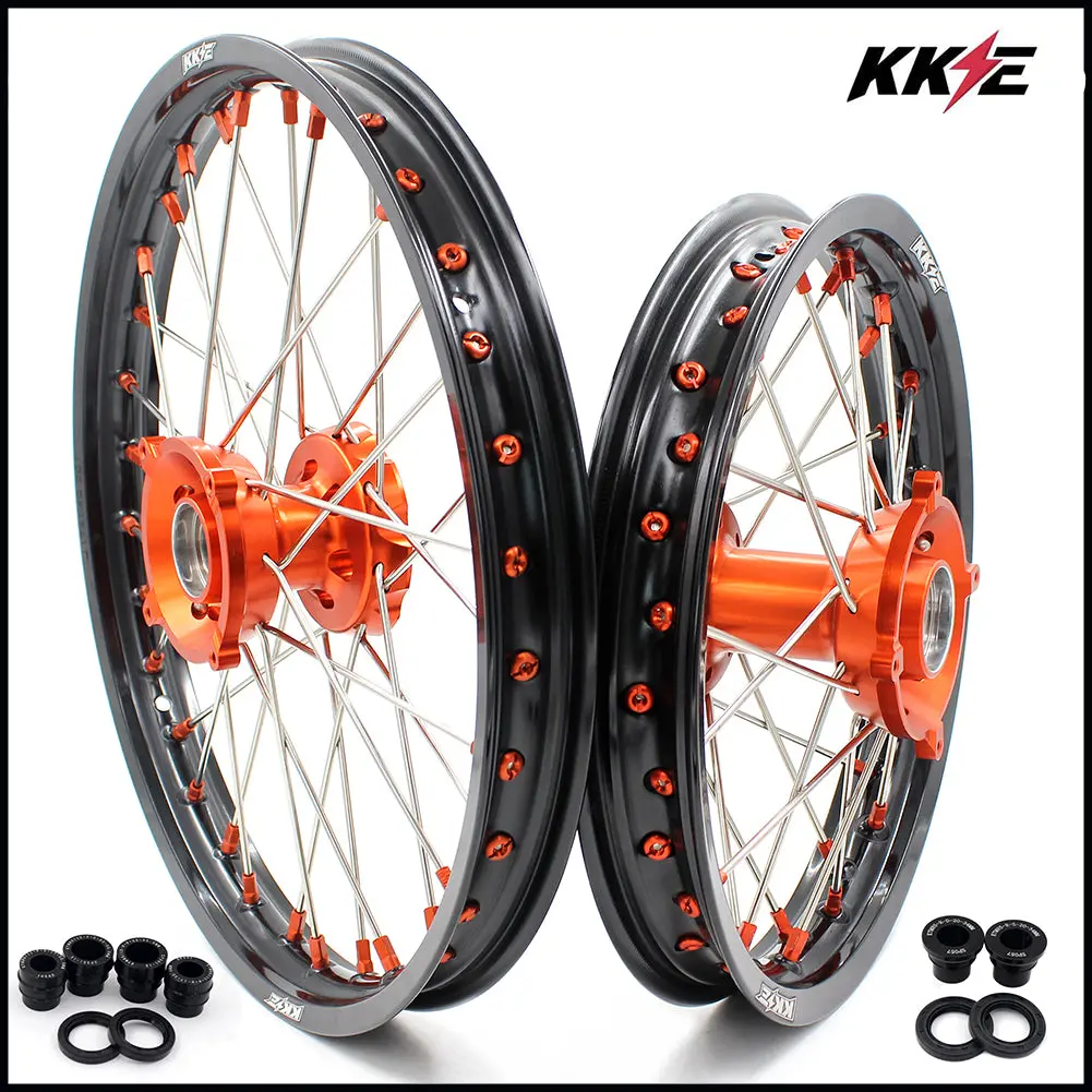 Kke 17"*1.4/14"*1.6 Kid's Big Wheels Rims Fit Ktm Sx 85 2003-2020 Orange Nipples 1