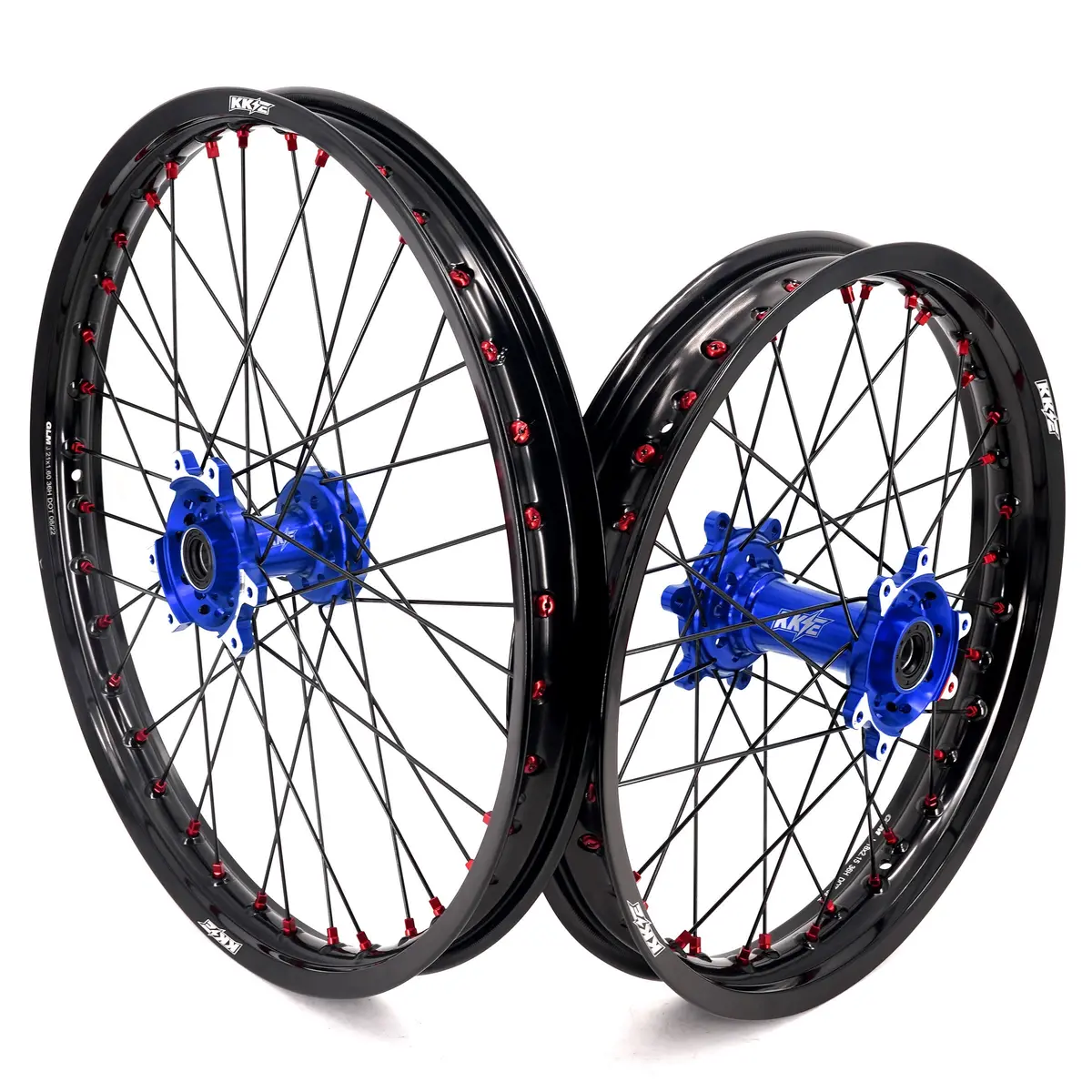 Kke Factory Stock Kke 21" & 18" E-Bike Spoke Wheels Rims Fit Surron Ultra Bee 2023-2025 Blue Hub & Red Nipples 1