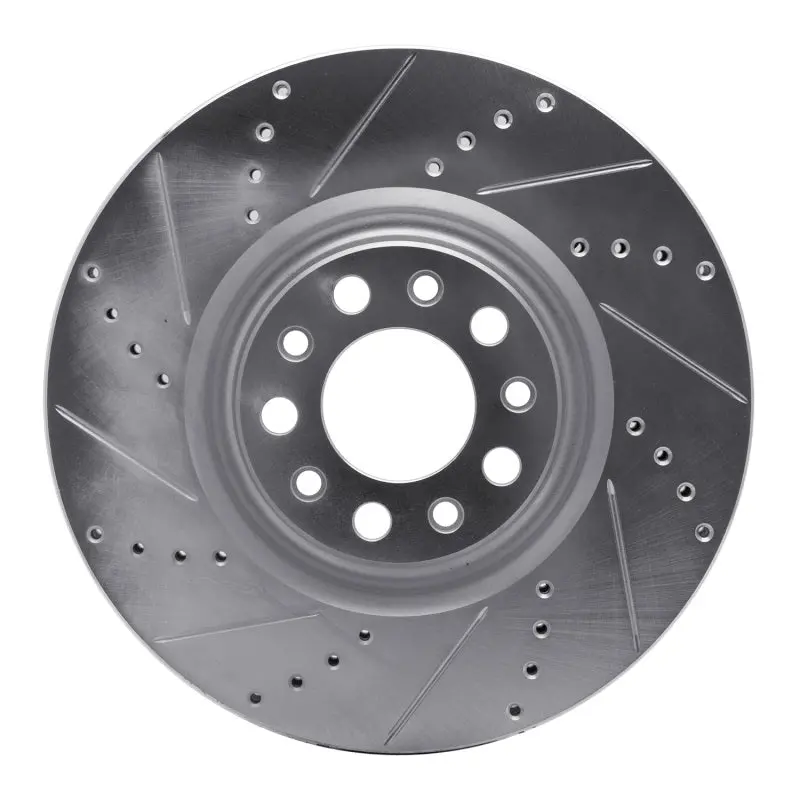 R1 2017-2025 Alfa Romeo Stelvio Front Left Drilled & Slotted Silver Brake Rotor 1