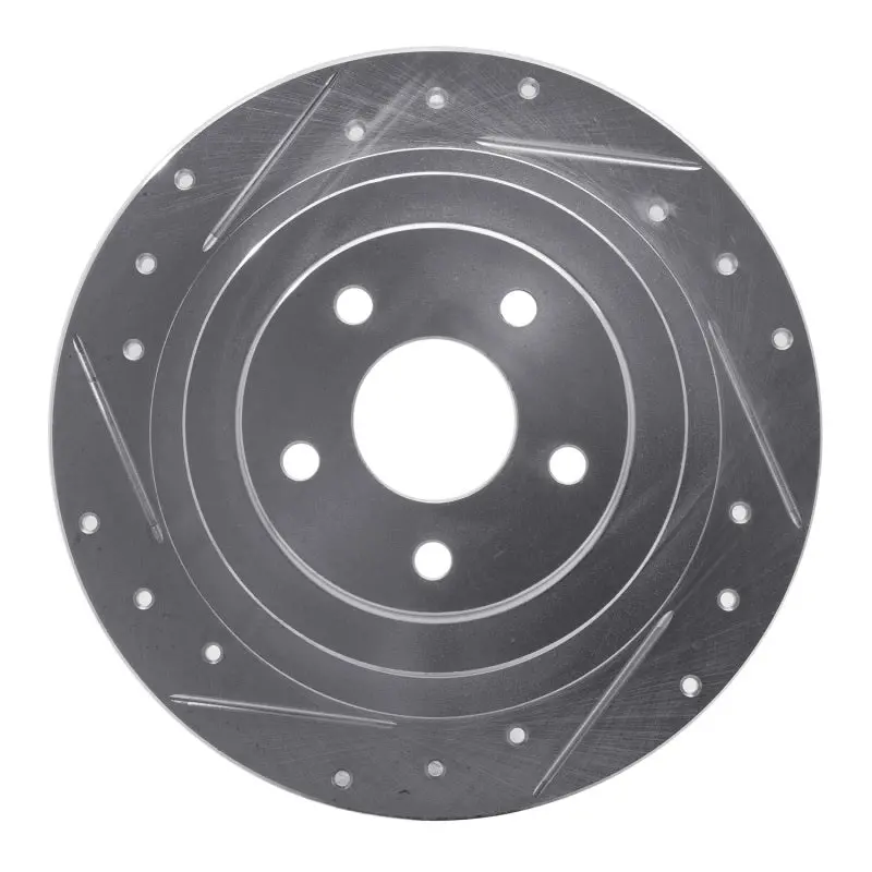 R1 00-06 Subaru Outback Rear Left Drilled & Slotted Silver Brake Rotor 1