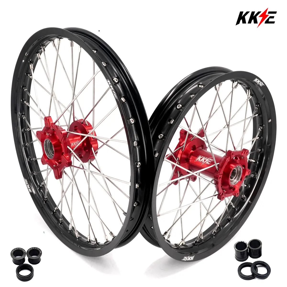 Kke 21 & 18 Spoked Enduro Wheels Rims Set For Beta Rr 2013-2024 Red 1