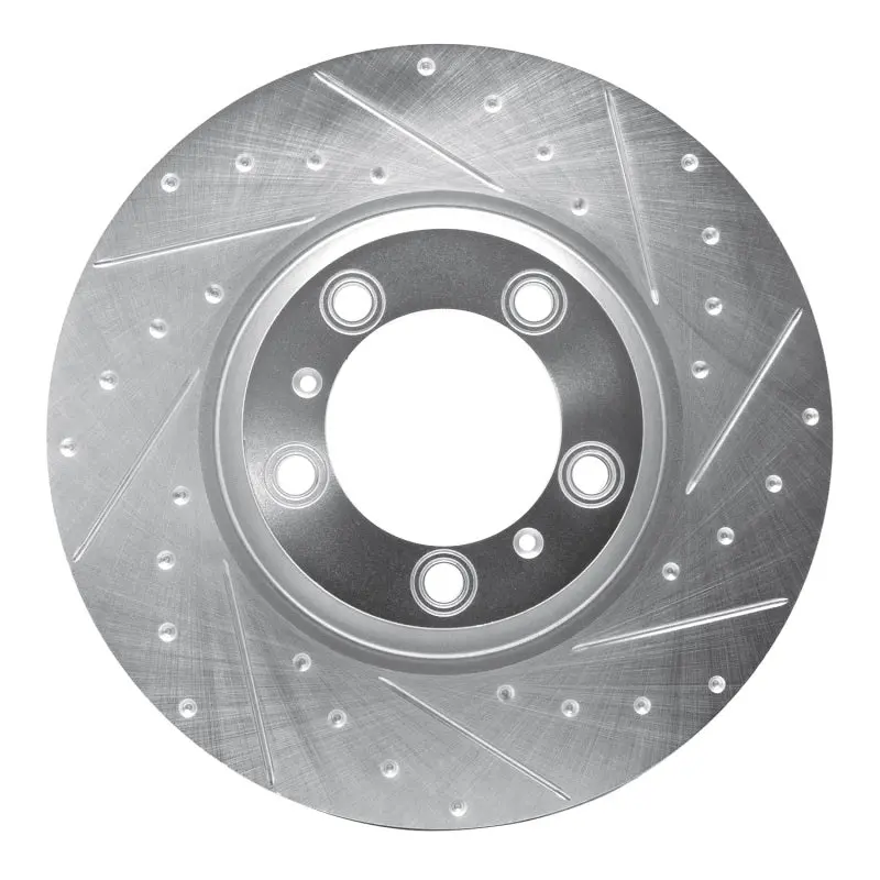 R1 17-23 Porsche Panamera Right Front Drilled & Slotted Silver Brake Rotor 1