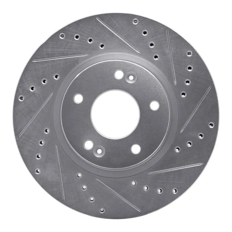 R1 2007-2009 Hyundai Santa Fe Front Right Drilled & Slotted Silver Brake Rotor 1