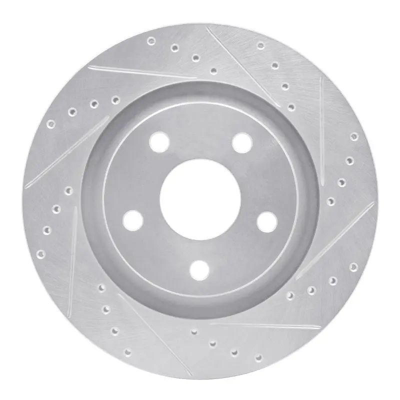 R1 12-18 Jeep Wrangler Front Right Drilled & Slotted Silver Brake Rotor 1