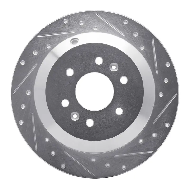 R1 09-10 Kia Borrego Rear Right Drilled & Slotted Silver Brake Rotor 1