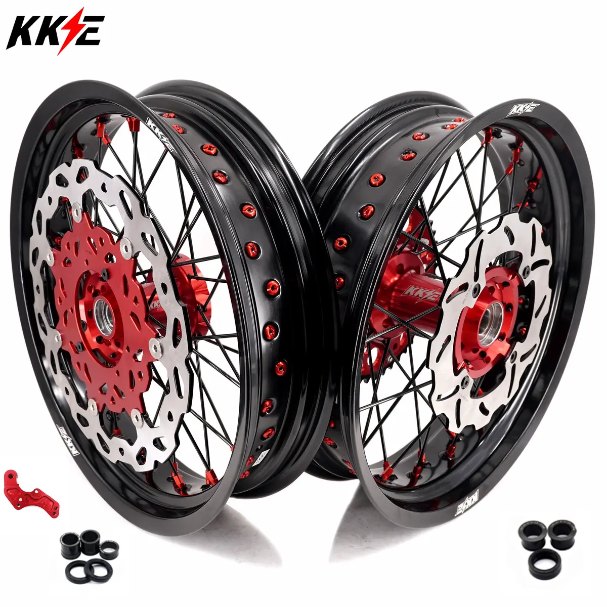 Pre-Order Kke 3.5 & 4.25 Supermoto Wheels For Honda Xr650r 2000-2008 Disc Red Nipple 1