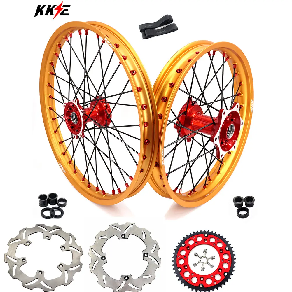 Kke 21" 19" Cast Red Hubs Billet With Gold Rim For Honda Cr125r 1998-2001 Cr250r 1997-2001 1