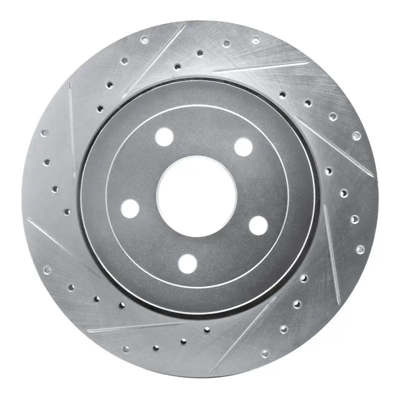 R1 06-10 Jeep Grand Cherokee Rear Left Drilled & Slotted Silver Brake Rotor 1