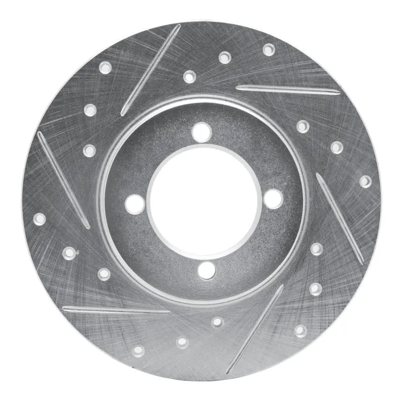 R1 74-87 Dodge Colt Front Left Drilled & Slotted Silver Brake Rotor 1