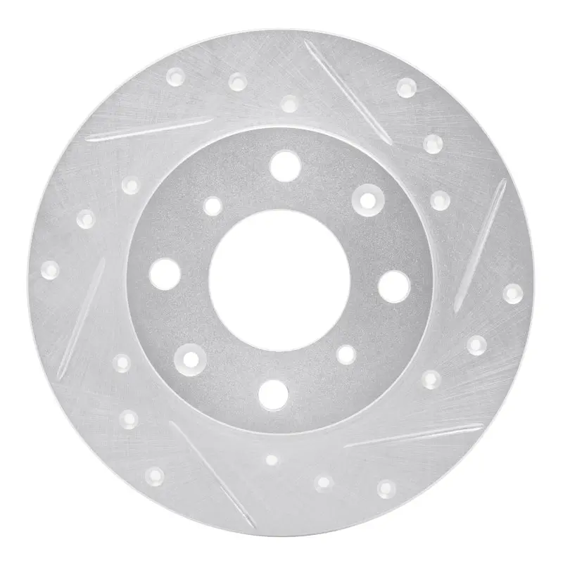 R1 84-87 Honda Civic Front Right Drilled & Slotted Silver Brake Rotor 1