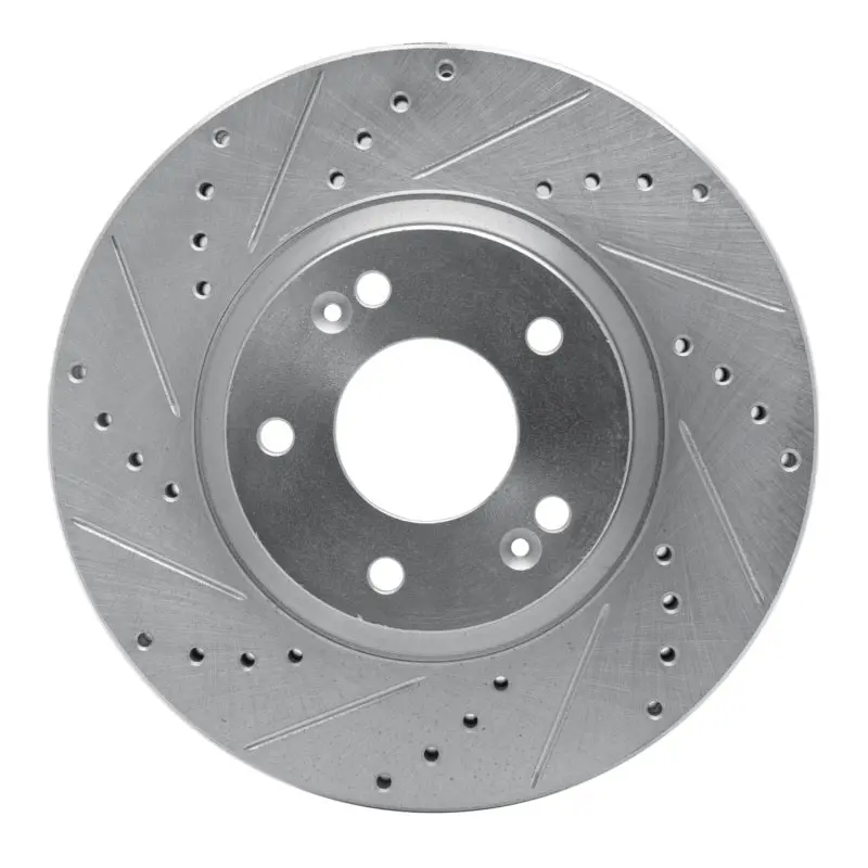 R1 10-13 Hyundai Santa Fe Front Left Drilled & Slotted Silver Brake Rotor 1