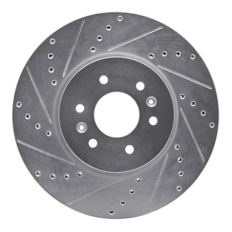 R1 09-10 Kia Borrego Front Left Drilled & Slotted Silver Brake Rotor 1