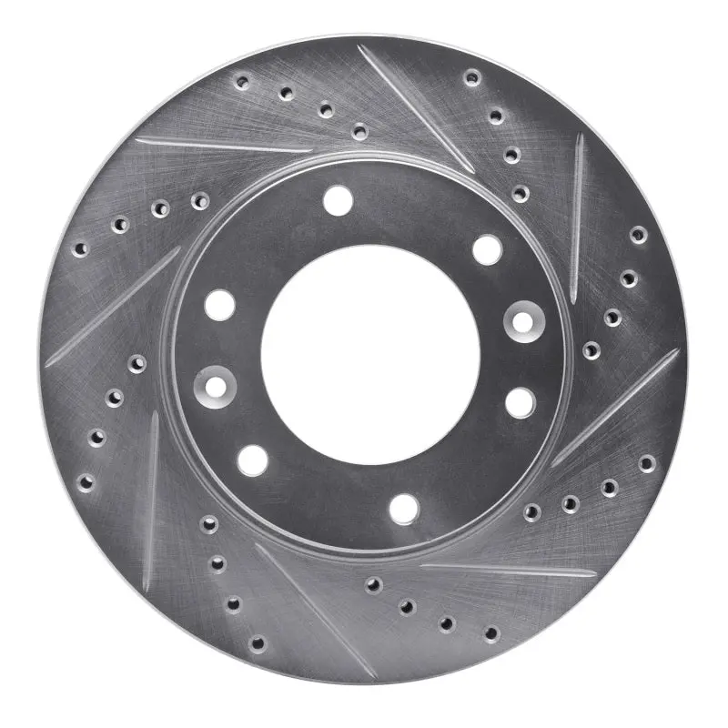 R1 06-14 Hyundai Entourage Front Right Drilled & Slotted Silver Brake Rotor 1