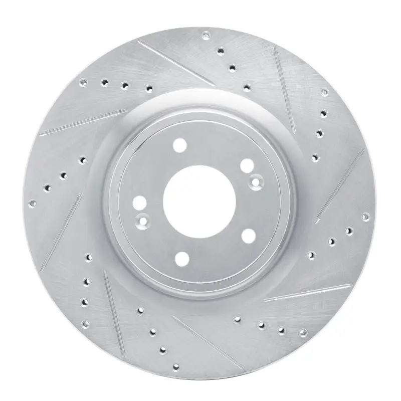R1 18-22 Genesis G70 Front Right Drilled & Slotted Silver Brake Rotor 1
