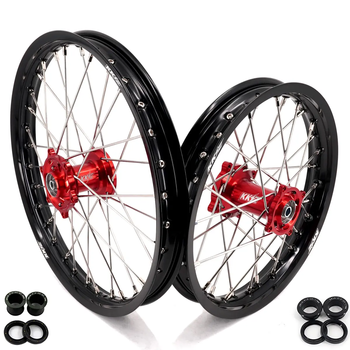 Kke 19 & 16 Spoked Kid's Wheels Rims Set For Kawasaki Kx80 Kx85 Kx100 Red Hubs 1