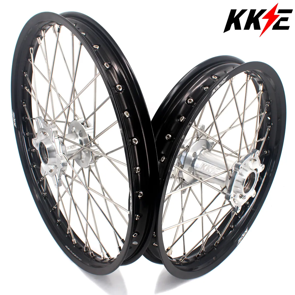 Kke 21 & 18 Enduro Rims For Ktm Exc Exc-F Exc-W 125-530Cc 2003-2025 Silver&Black 1