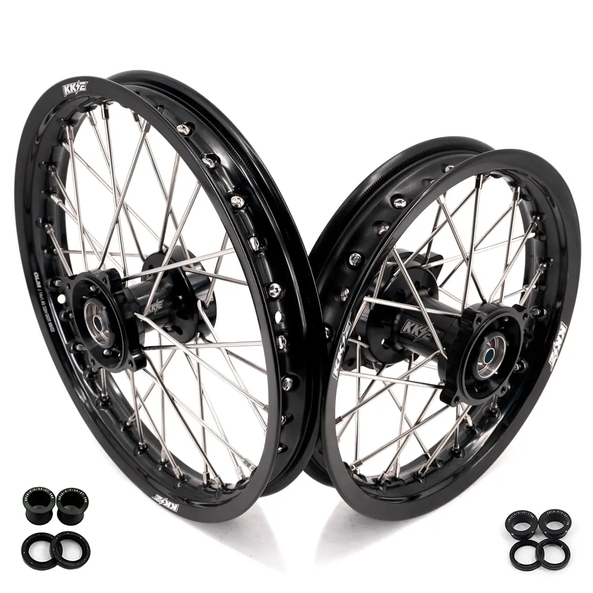 Pre-Order Kke 1.4*14 & 1.6*12 Spoked Kid's Wheels Rims Set For Kawasaki Kx65 2000-2024 Black 1