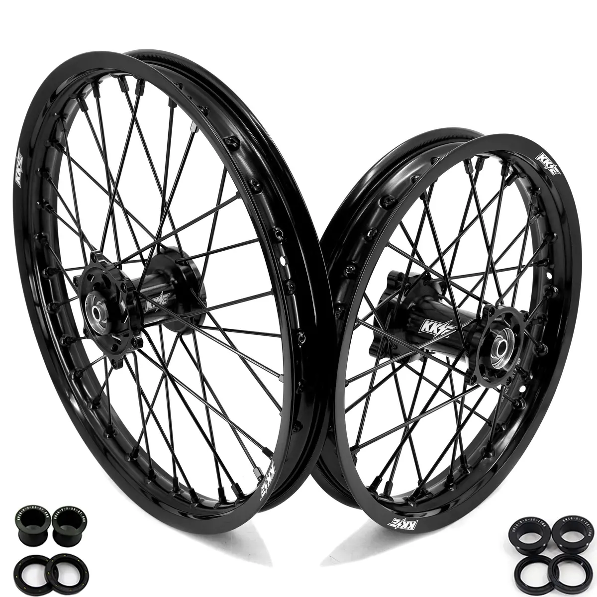 Kke 19 & 16 Spoked Kid's Wheels Rims Set For Kawasaki Kx80 Kx85 Kx100 All Black 1