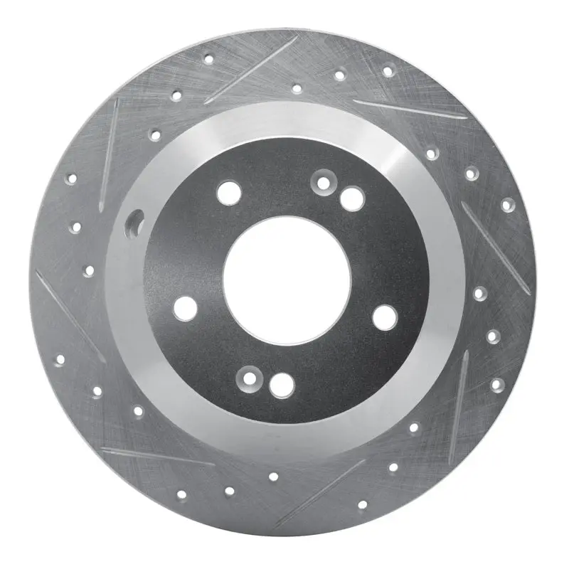 R1 10-21 Hyundai Santa Fe Rear Left Drilled & Slotted Silver Brake Rotor 1