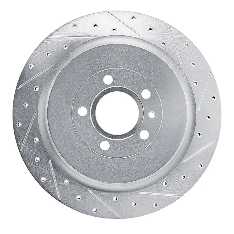 R1 13-14 Ford Mustang Rear Right Drilled & Slotted Silver Brake Rotor 1