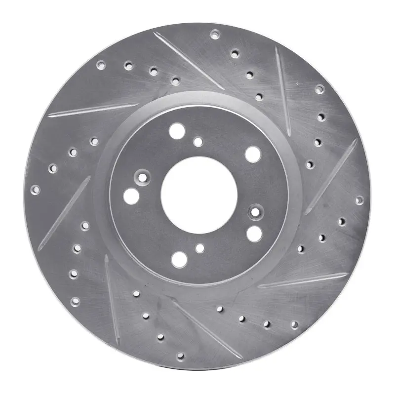 R1 06-15 Honda Civic Si Front Right Drilled & Slotted Silver Brake Rotor 1