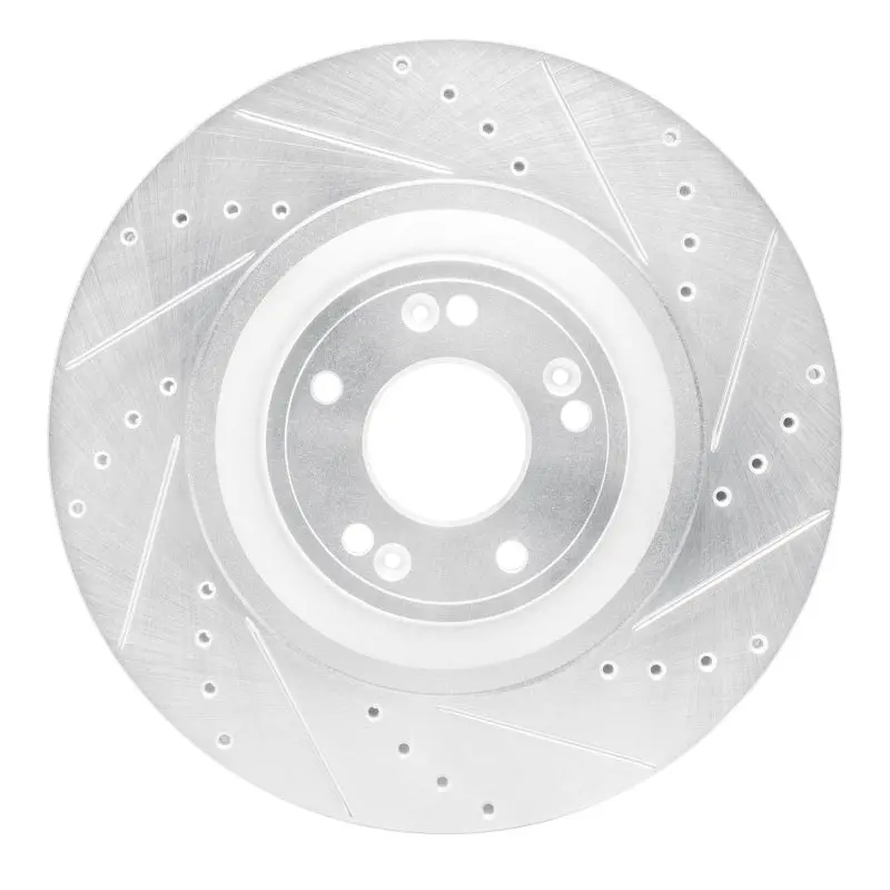 R1 12-17 Genesis G80 Front Right Drilled & Slotted Silver Brake Rotor 1
