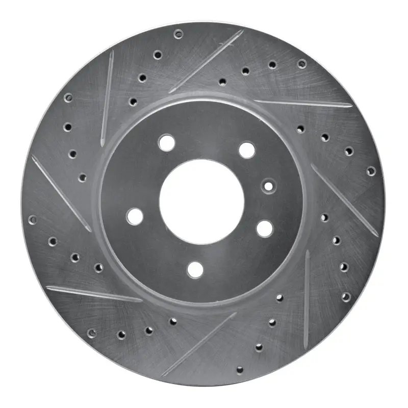 R1 09-11 Cadillac Sts Front Left Drilled & Slotted Silver Brake Rotor 1