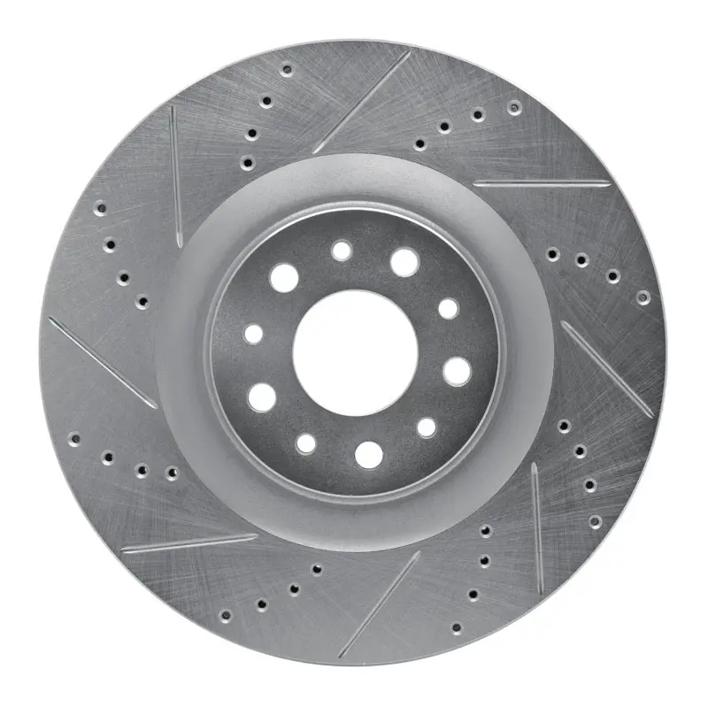 R1 14-19 Fiat 500L Front Left Drilled & Slotted Silver Brake Rotor 1