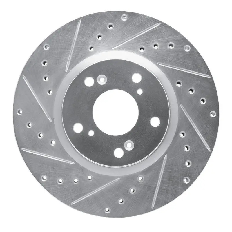 R1 06-15 Honda Civic Si Front Left Drilled & Slotted Silver Brake Rotor 1