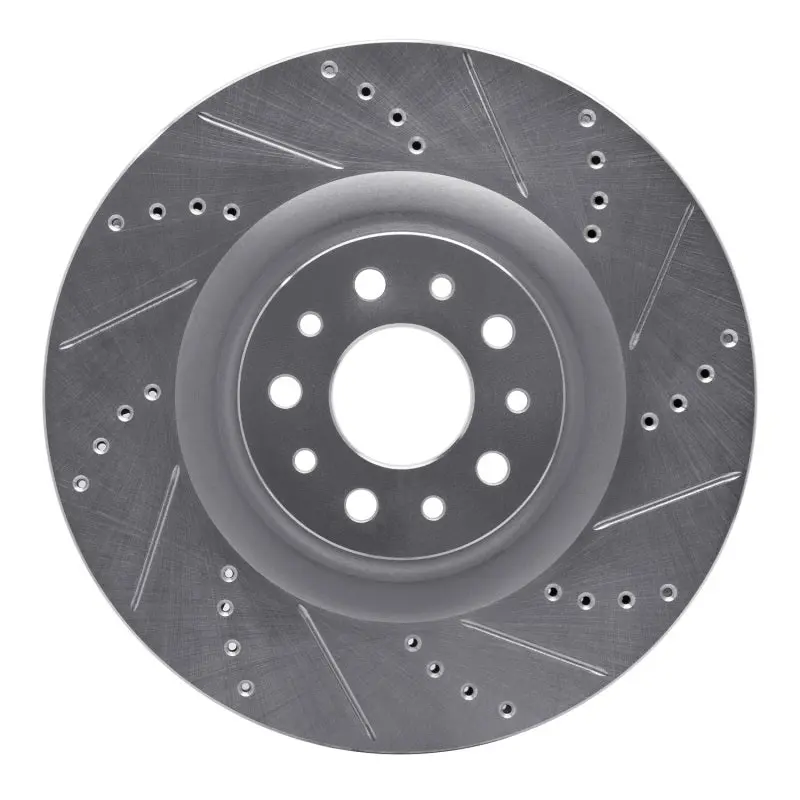 R1 14-19 Fiat 500L Front Right Drilled & Slotted Silver Brake Rotor 1