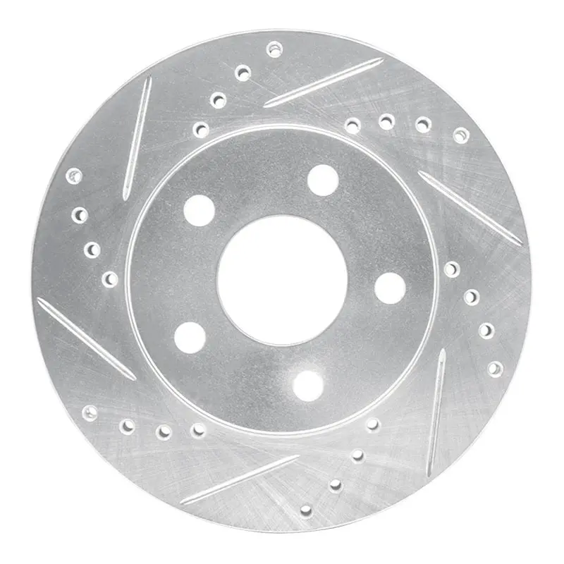 R1 86-92 Ford Taurus (Excl Sho) Front Left Drilled & Slotted Silver Brake Rotor 1