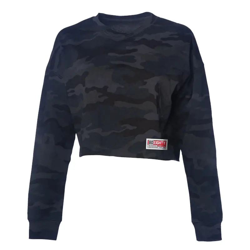 80Eighty® Women's Black Camo Crop Sweatshirt 1