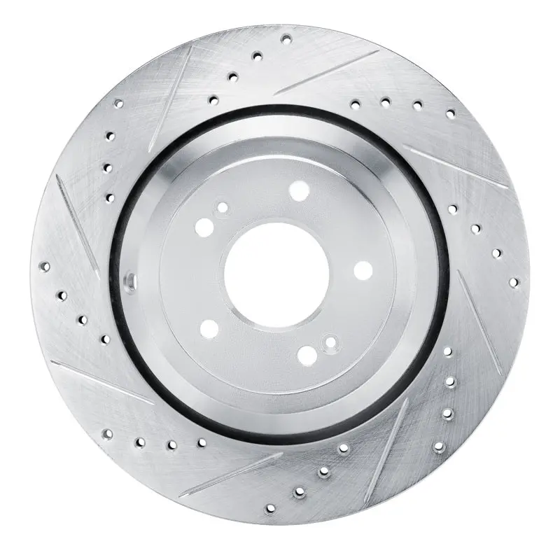 R1 2017-2019 Genesis G90 Rear Left Drilled & Slotted Silver Brake Rotor 1