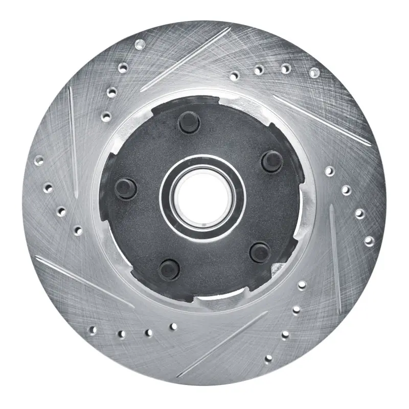 R1 65-67 Ford Falcon Front Left Drilled & Slotted Silver Brake Rotor 1