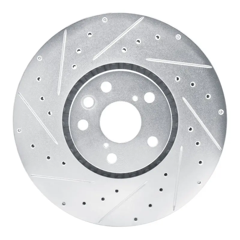 R1 20-22 Ford Mustang Left Front Drilled & Slotted Silver Brake Rotor 1