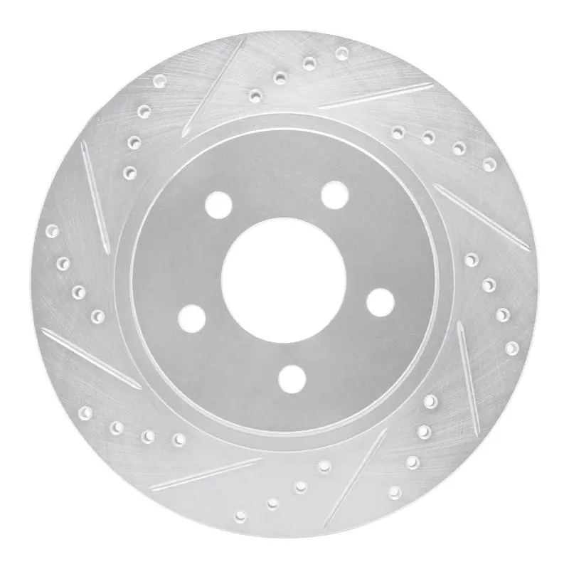 R1 05-14 Ford Mustang Rear Left Drilled & Slotted Silver Brake Rotor 1