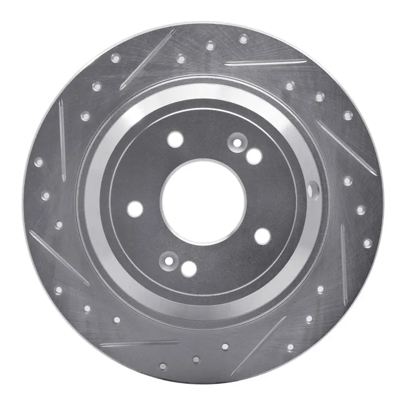 R1 09-20 Genesis G80 Rear Left Drilled & Slotted Silver Brake Rotor 1