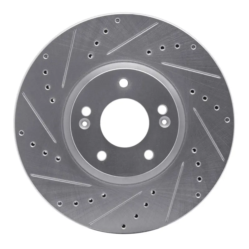 R1 07-12 Hyundai Veracruz Front Left Drilled & Slotted Silver Brake Rotor 1